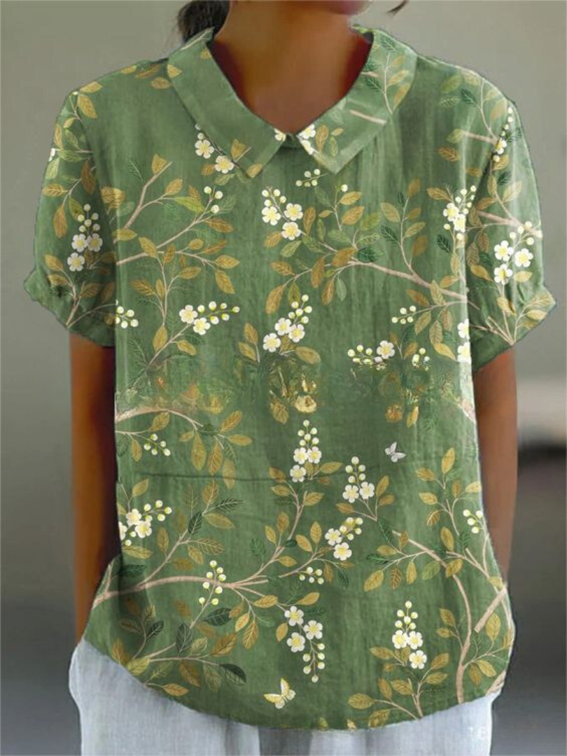 Women's Floral Print Collared Top