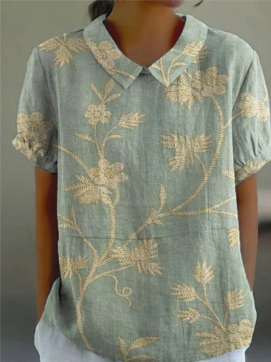 Women's Floral Print Collared Top