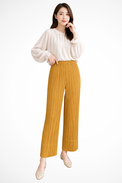 Women's Pleated Cropped Wide-Leg Trousers