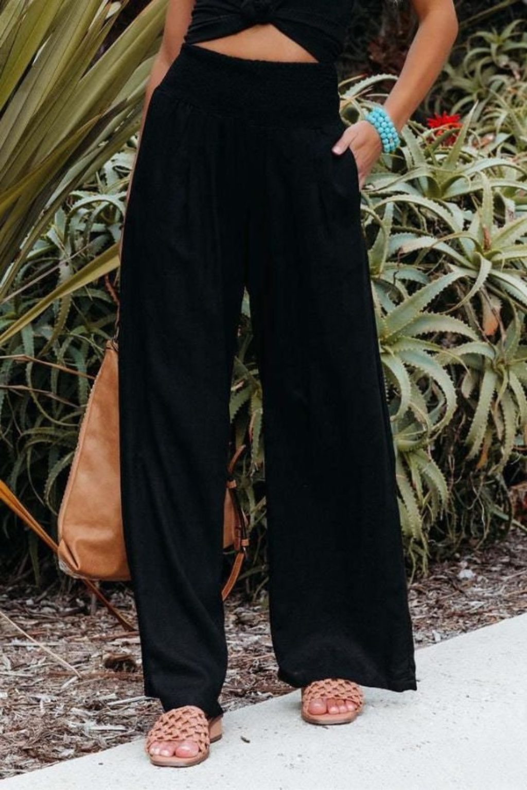 Women's Linen Shirred Waist Trousers