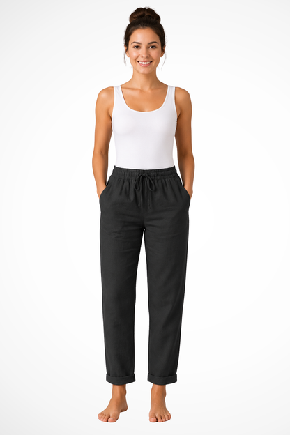 Women's Linen Drawstring Cropped Trousers