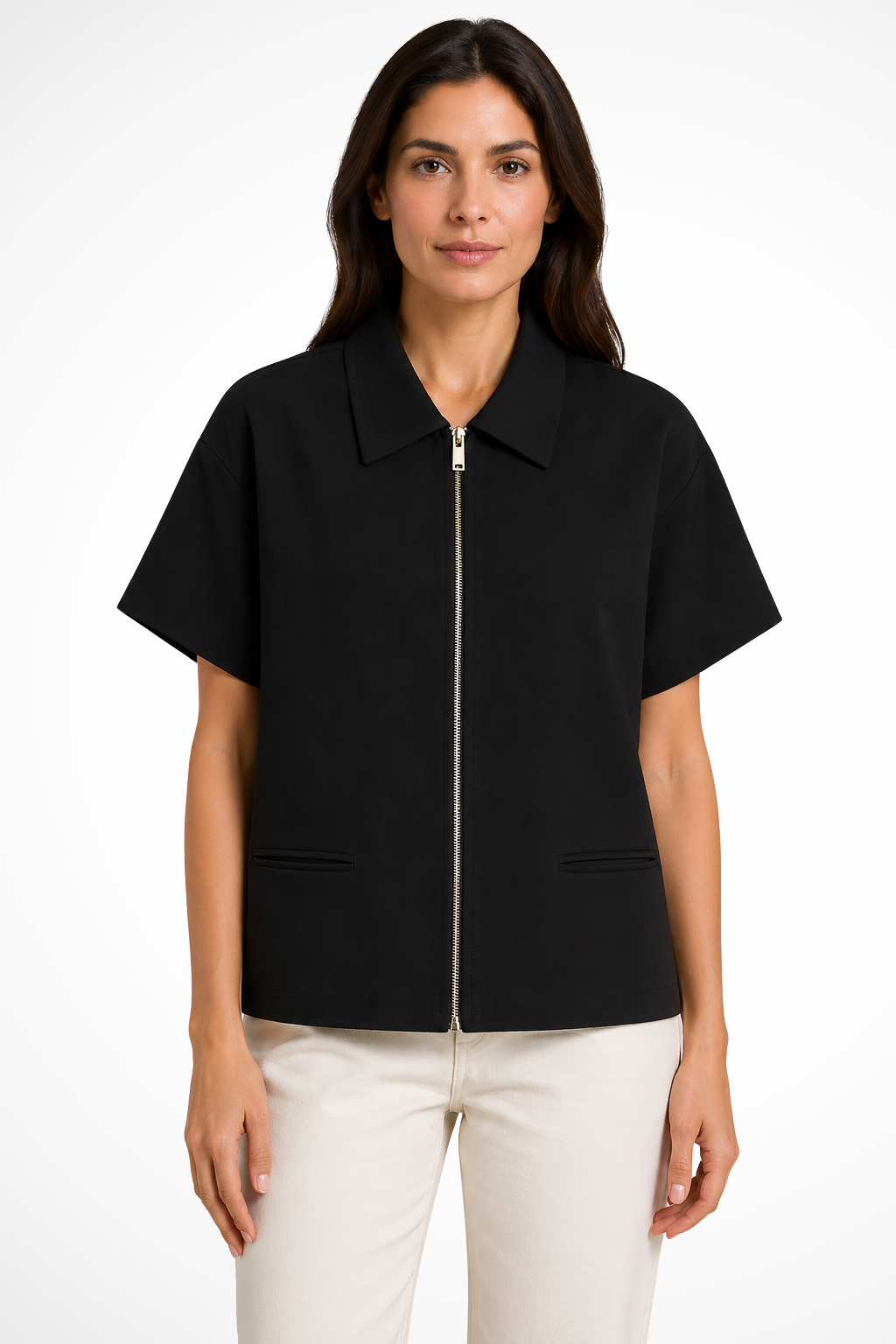 Women's Zip Front Cropped Blouse