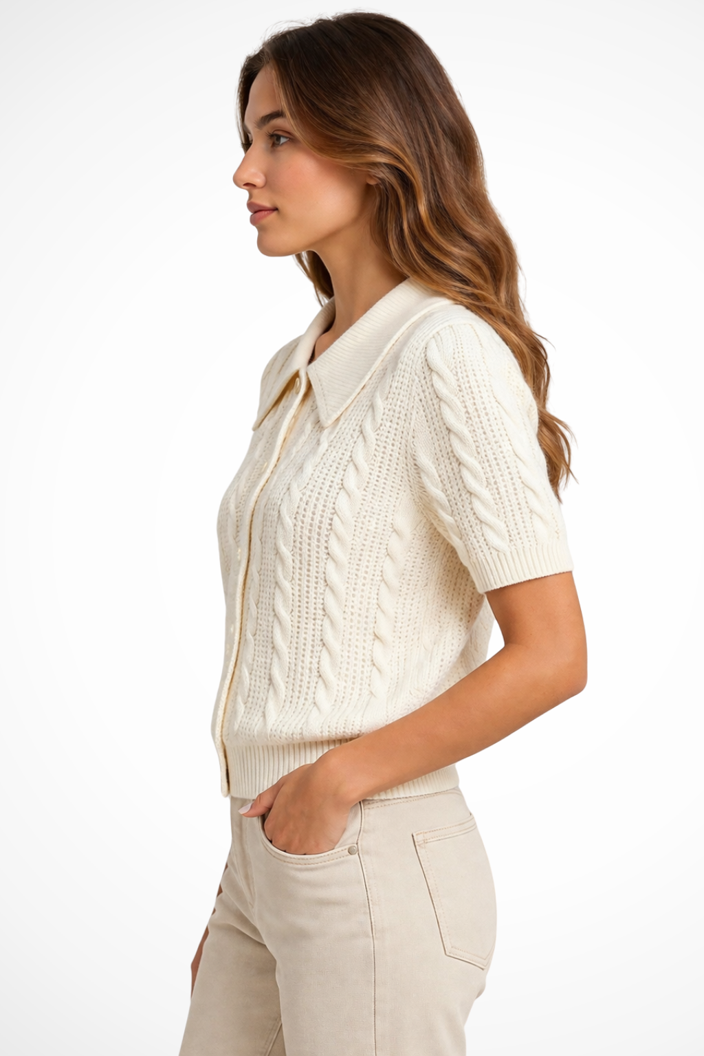 Women's Collared Cable Knit Top