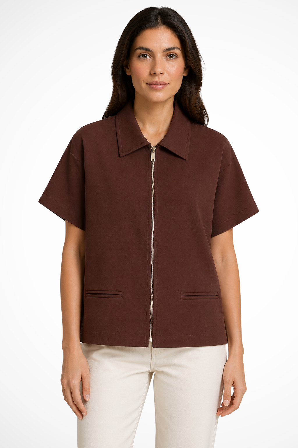 Women's Zip Front Cropped Blouse