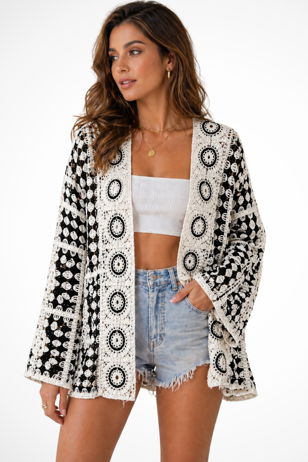Women's Plaid Crochet Summer Cardigan