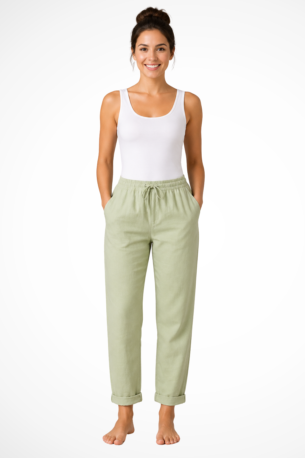 Women's Linen Drawstring Cropped Trousers