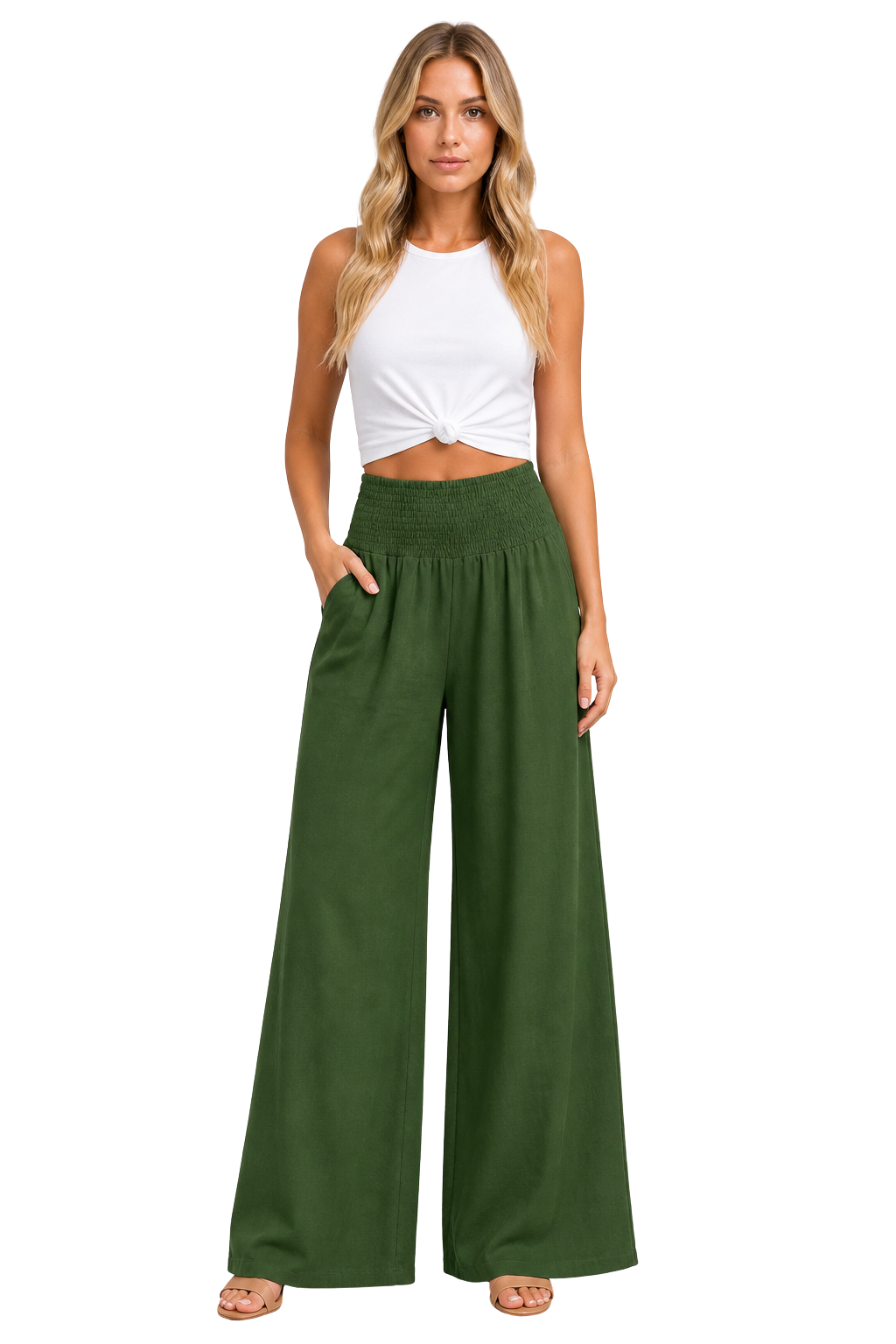 Women's Linen Shirred Waist Trousers
