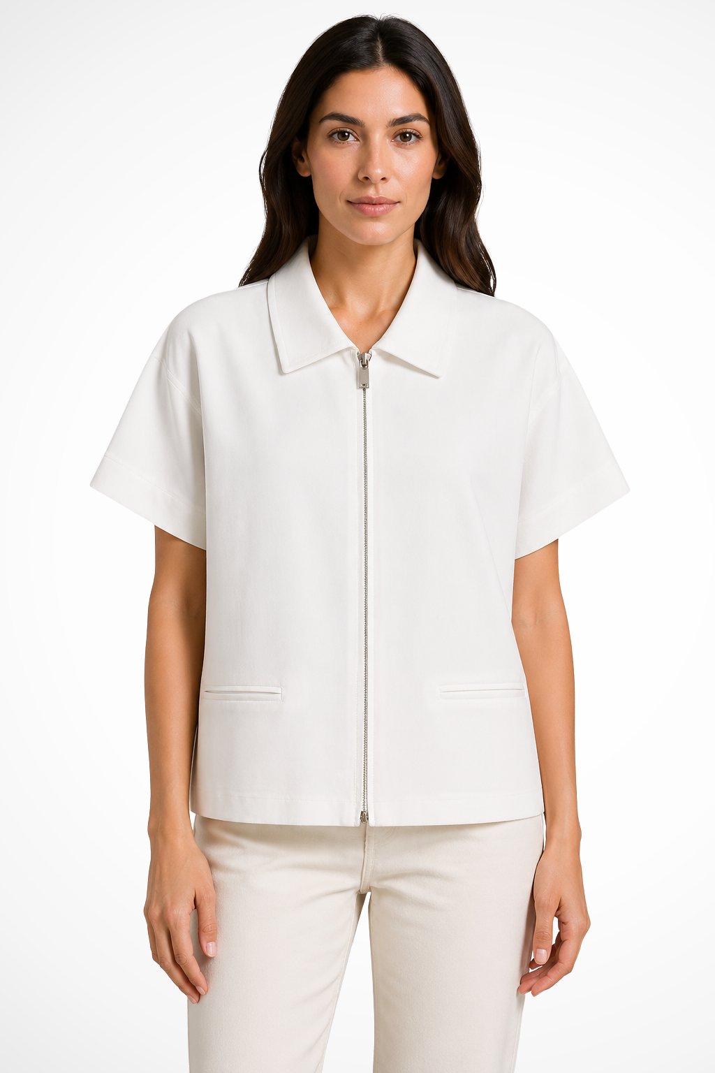 Women's Zip Front Cropped Blouse