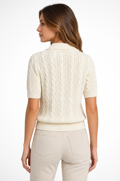 Women's Collared Cable Knit Top