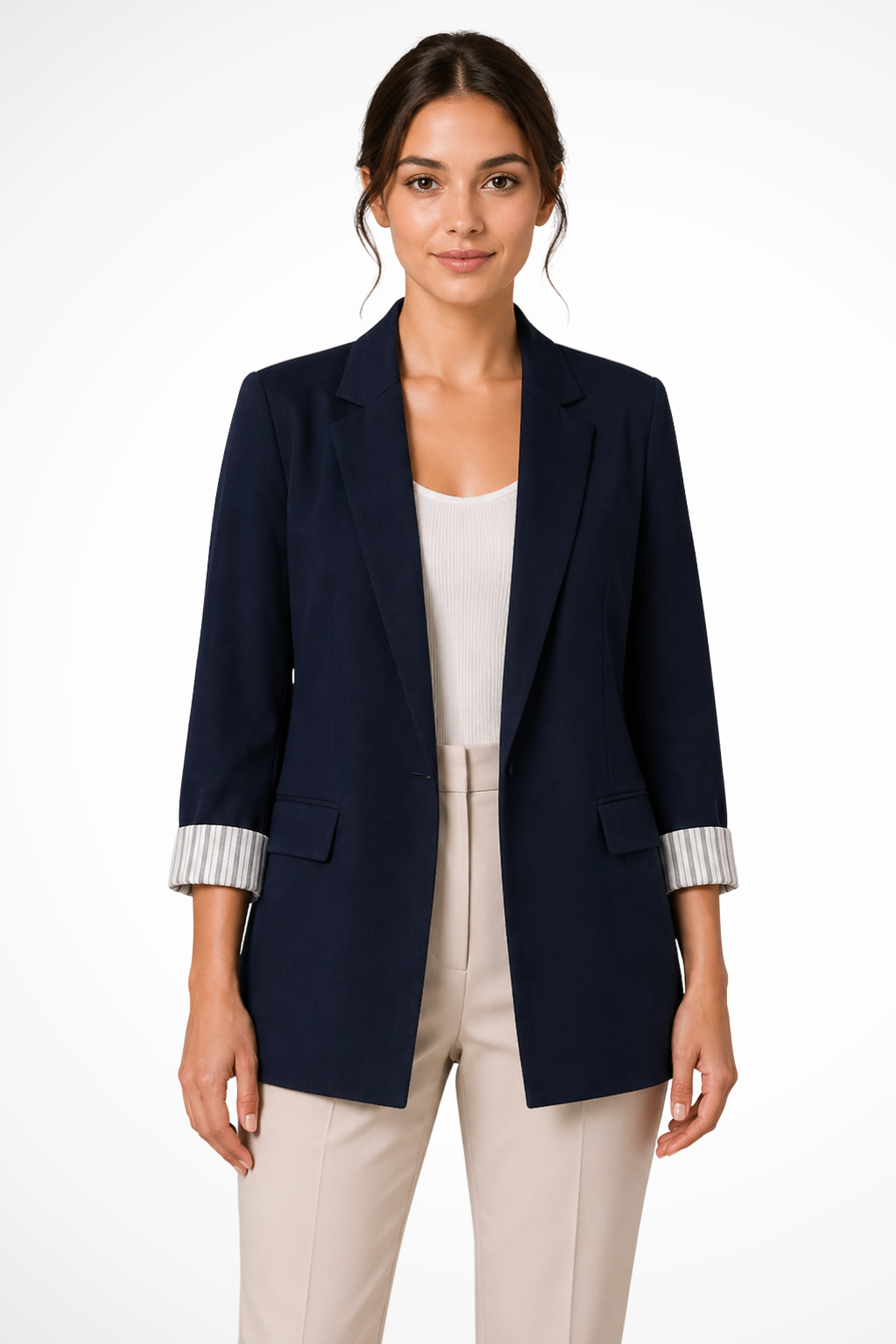 Women's Lapel Striped Cuff Blazer