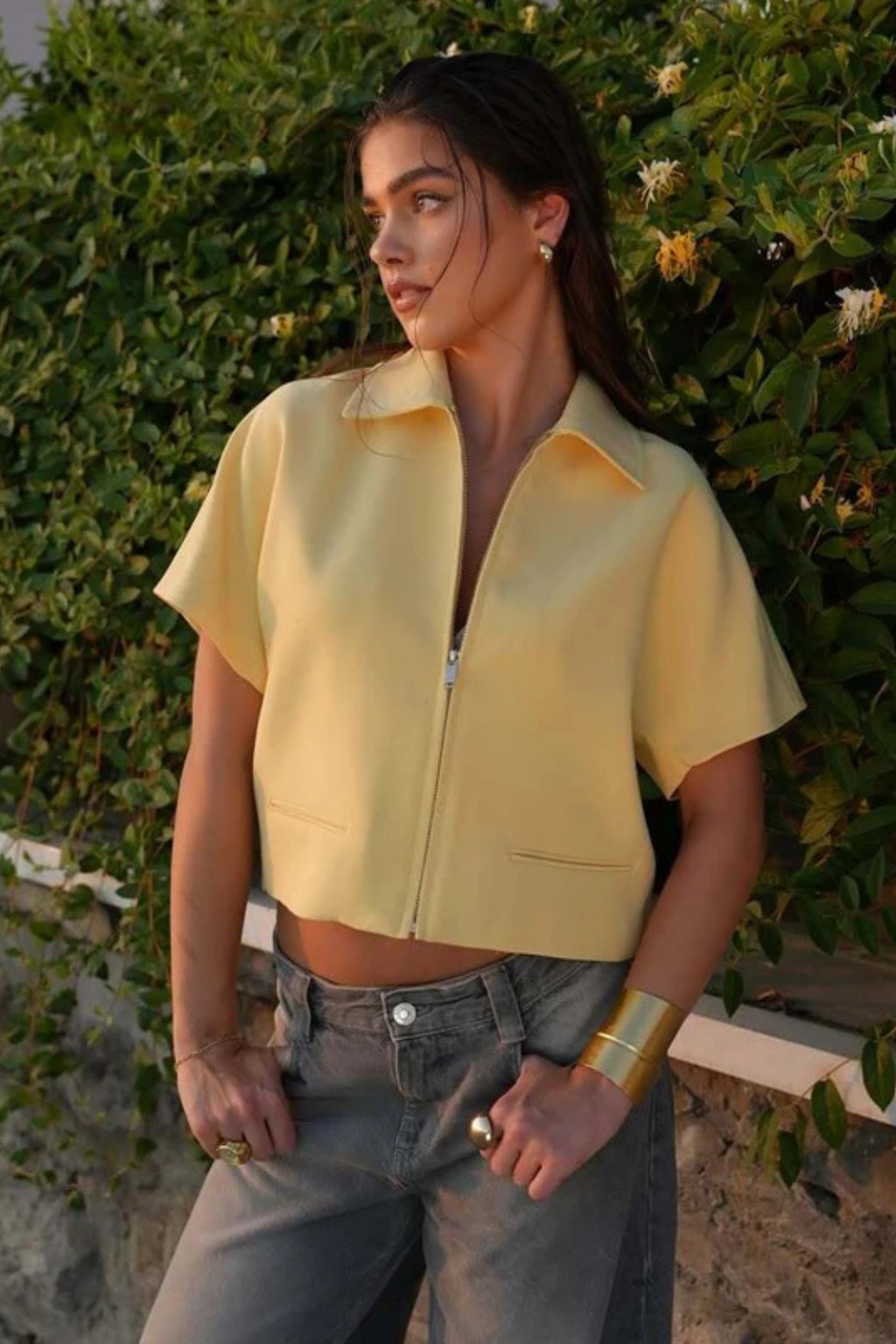 Women's Zip Front Cropped Blouse