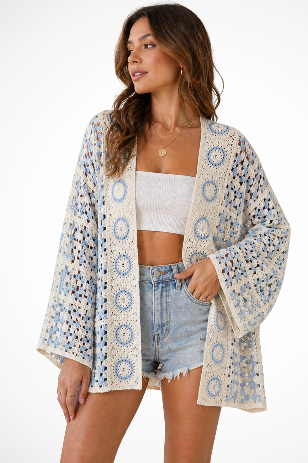 Women's Plaid Crochet Summer Cardigan