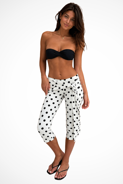 Women's Polka Dot Tie-Waist Trousers