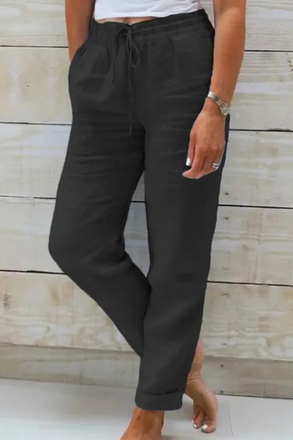 Women's Linen Drawstring Cropped Trousers