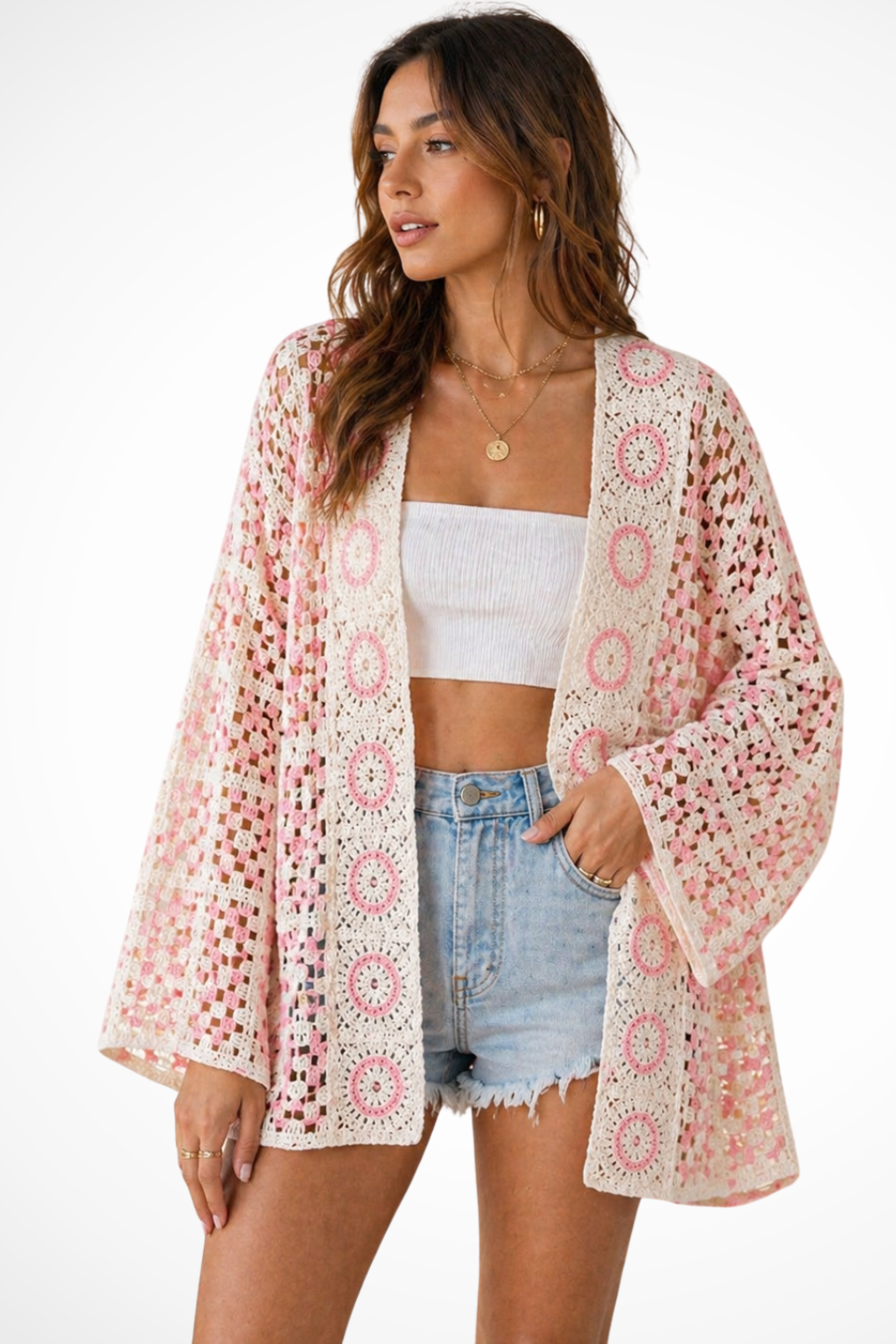 Women's Plaid Crochet Summer Cardigan