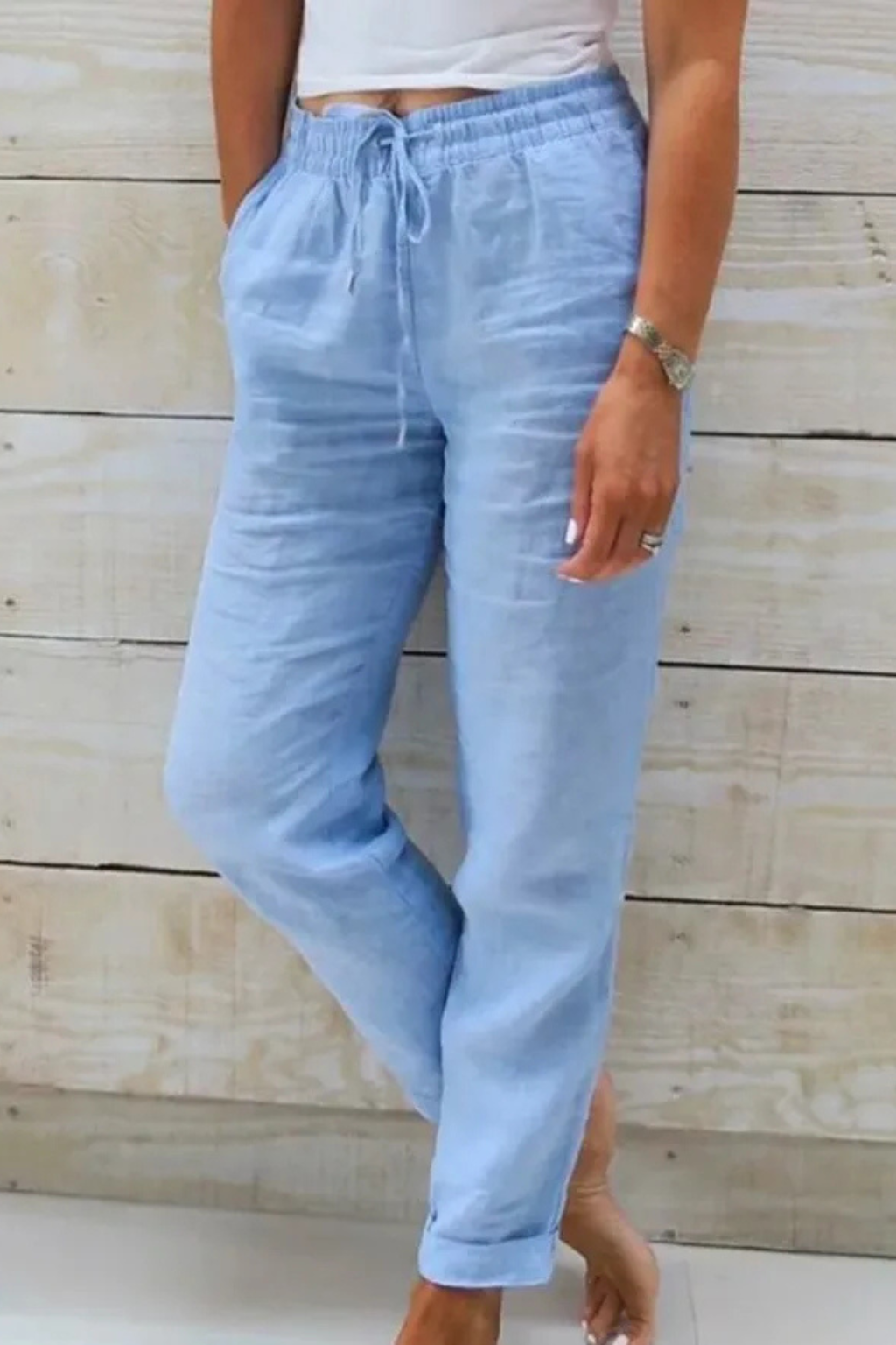 Women's Linen Drawstring Cropped Trousers