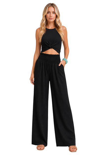 Women's Linen Shirred Waist Trousers