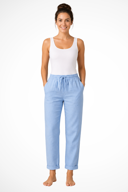 Women's Linen Drawstring Cropped Trousers