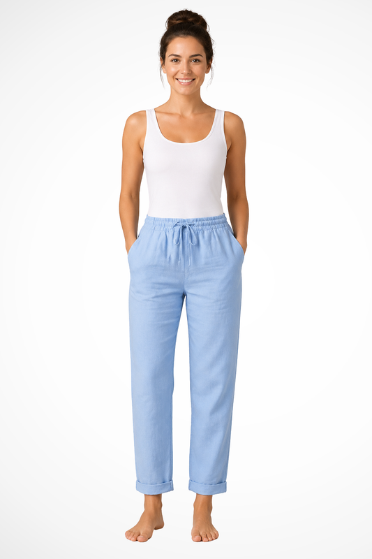 Women's Linen Drawstring Cropped Trousers