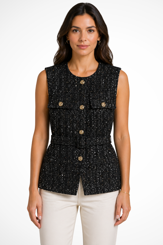 Women's Tweed Gold Button Top