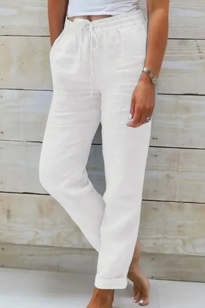 Women's Linen Drawstring Cropped Trousers