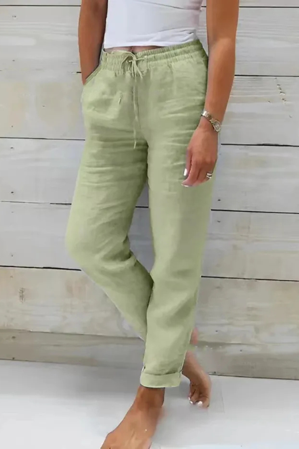Women's Linen Drawstring Cropped Trousers