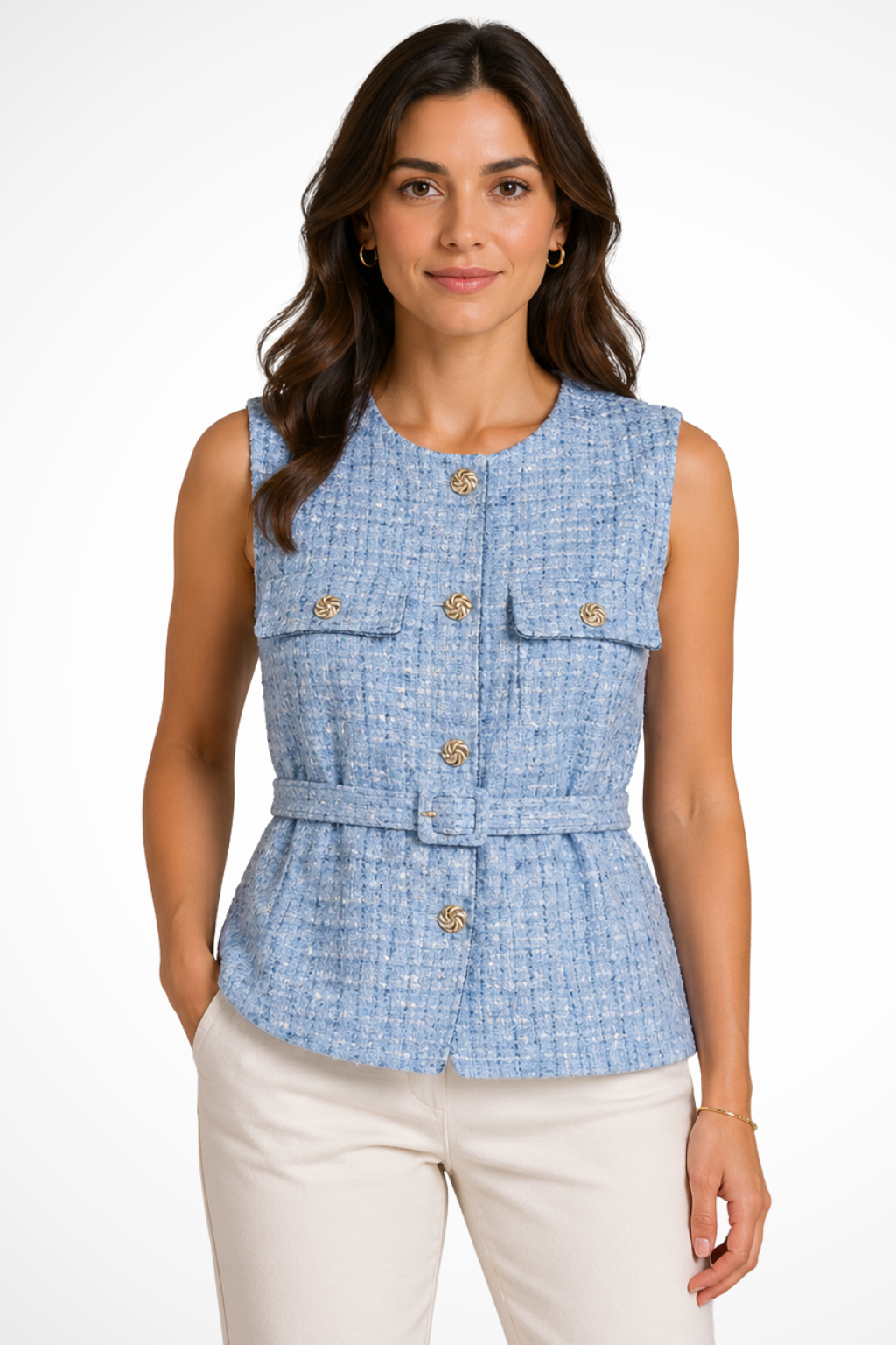 Women's Tweed Gold Button Top