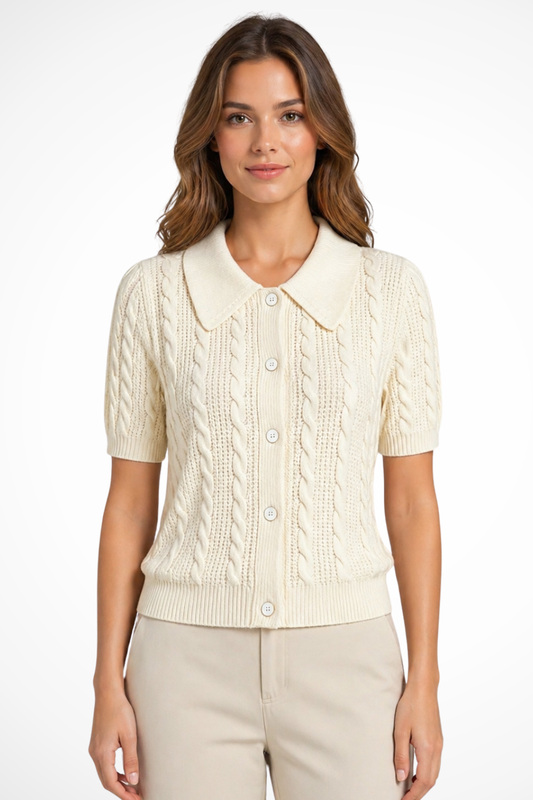 Women's Collared Cable Knit Top