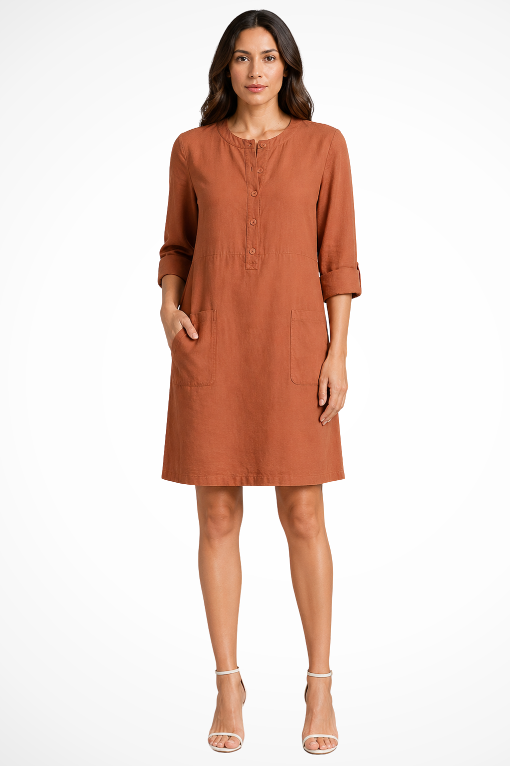 Women's Linen Long Sleeve Shirt Dress