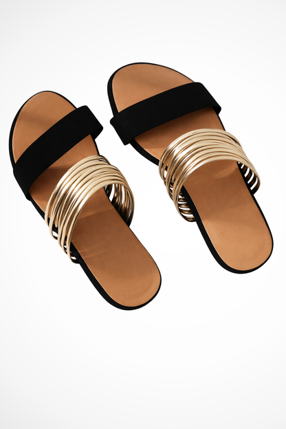 Women's Metallic Ring Flat Slides