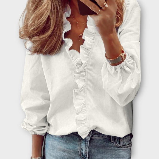 Women’s Ruffle V Neck Long Sleeve Blouse