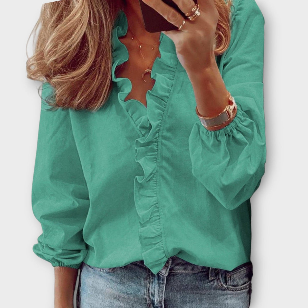 Women’s Ruffle V Neck Long Sleeve Blouse