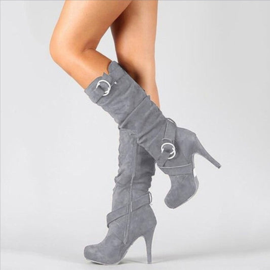 Women's Buckle Detail Heel Boots