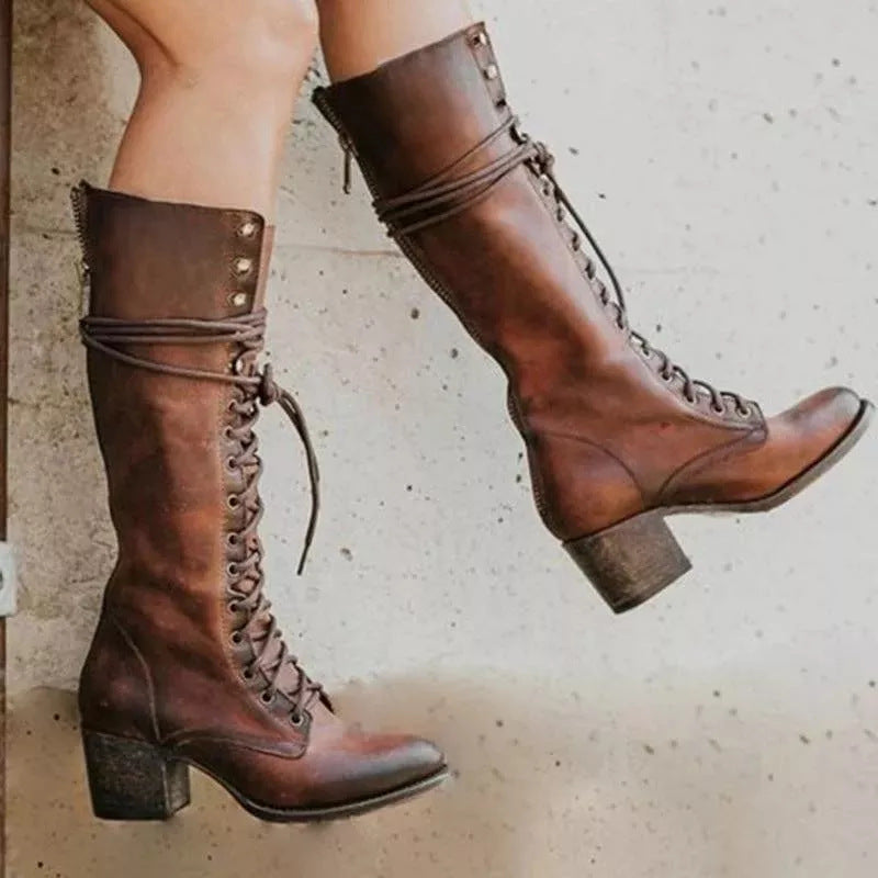 Women's Lace Up Knee High Boots