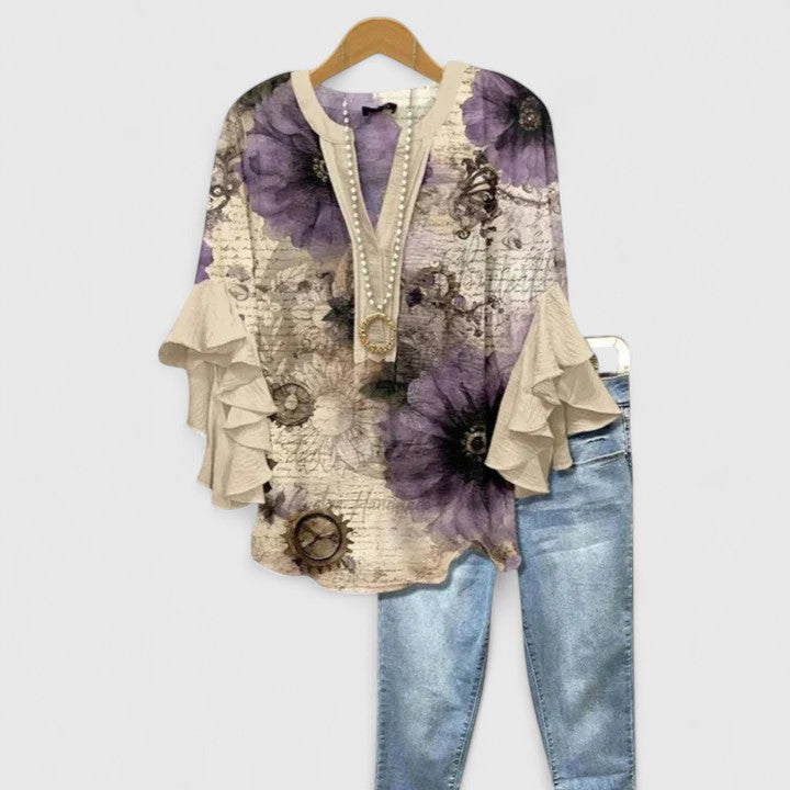 Women's Floral Ruffle Sleeve Casual Top