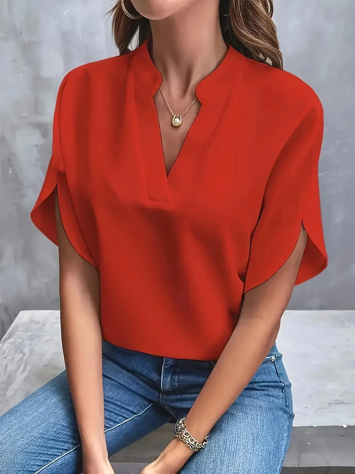 Women’s Split Sleeve V-Neck Blouse