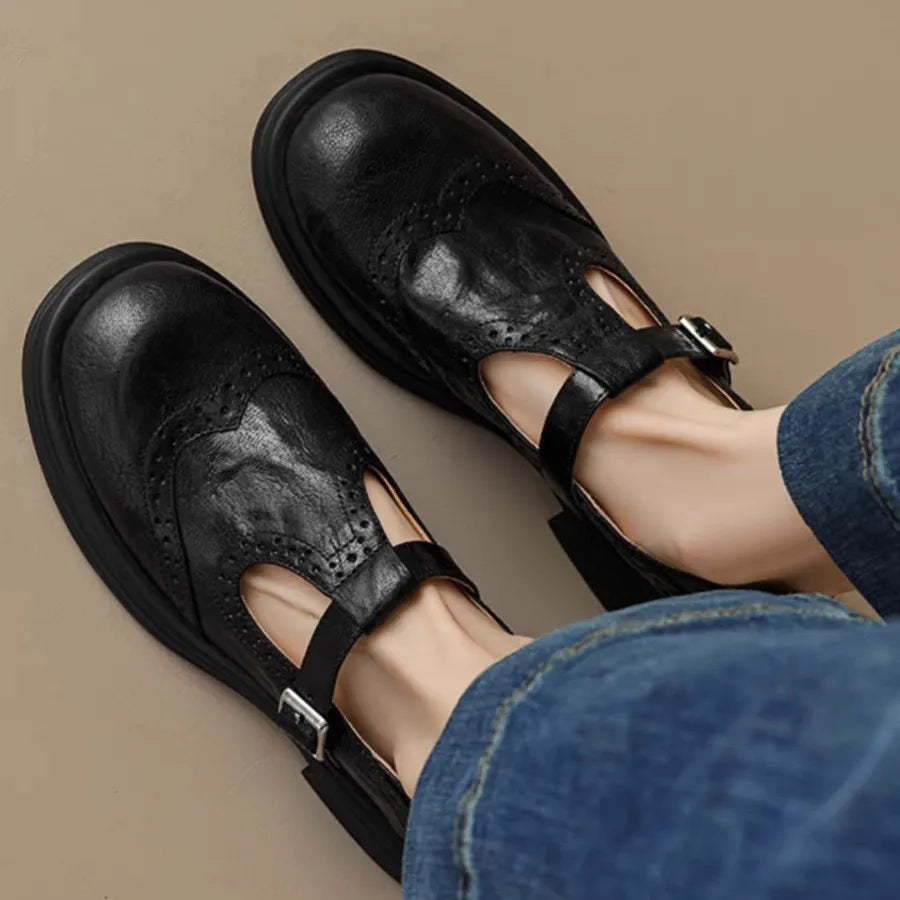 Women's Leather T-Strap Classic Shoes