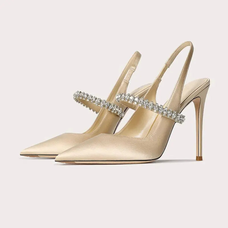Women's Jewelled Satin Pointed Heels