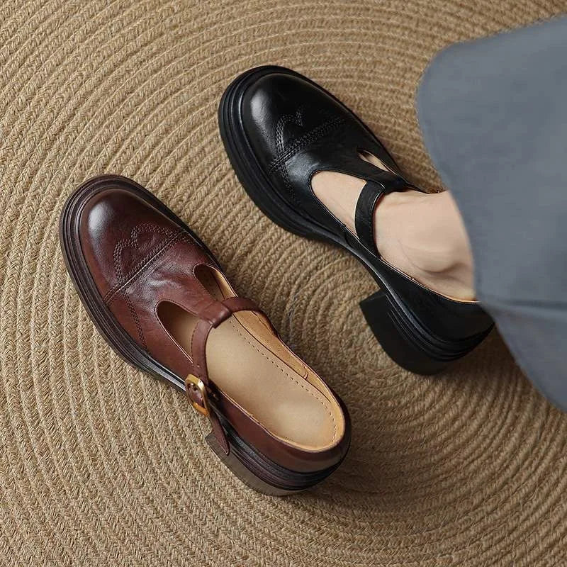 Women's T-Strap Leather Shoes
