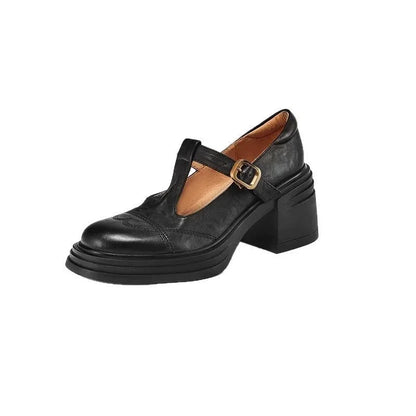 Women's T-Strap Leather Shoes