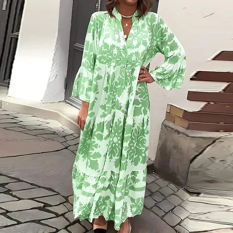 Women's Printed Long-Sleeve Midi Dress