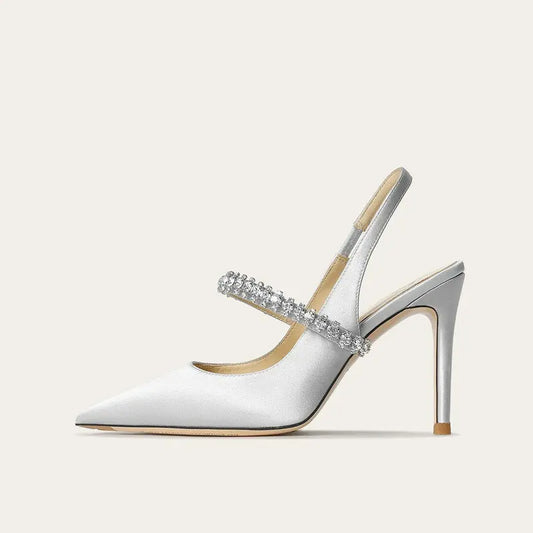 Women's Jewelled Satin Pointed Heels
