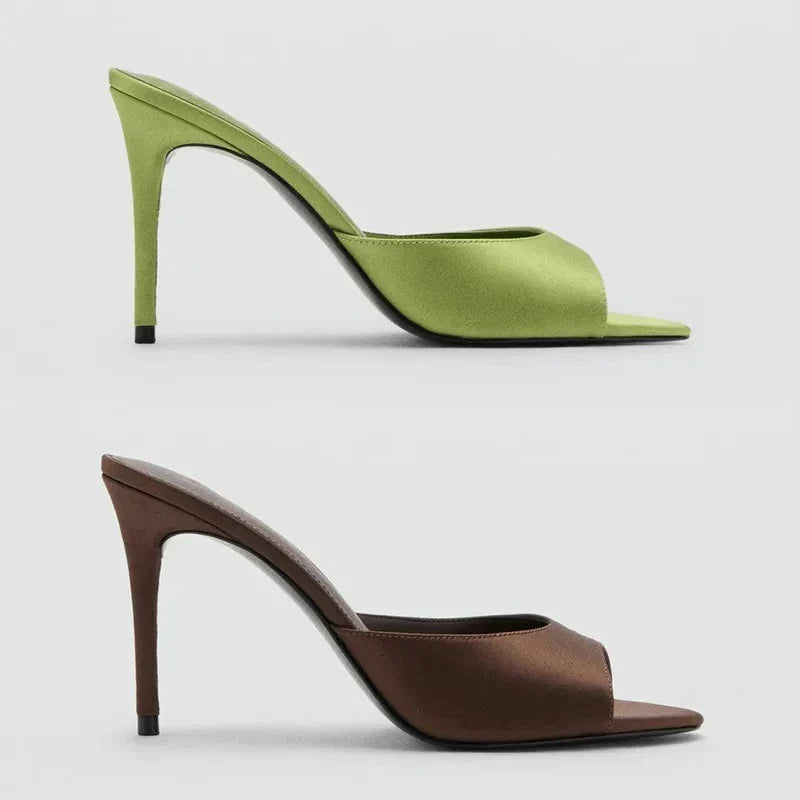 Women's Satin Heel Slip-On Mules