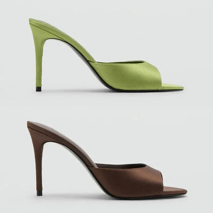 Women's Satin Heel Slip-On Mules