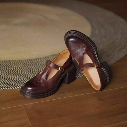 Women's T-Strap Leather Shoes