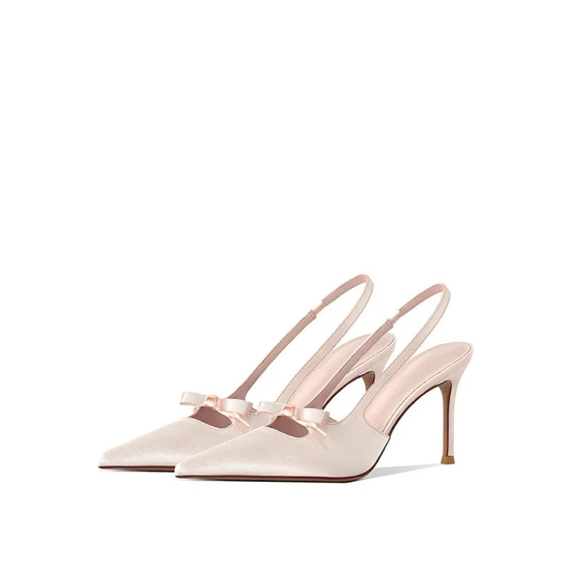 Women's Satin Pointed-Toe Slingback Heels