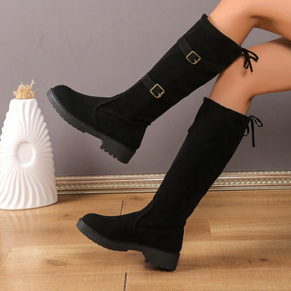 Women's Suede Buckle Long Boots