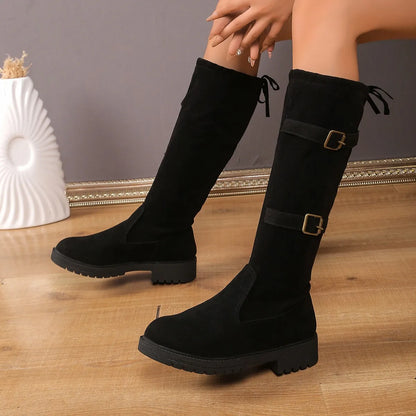 Women's Suede Buckle Long Boots