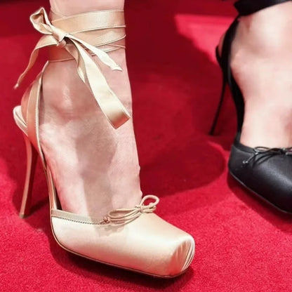 Women's Satin Platform Ribbon Shoes