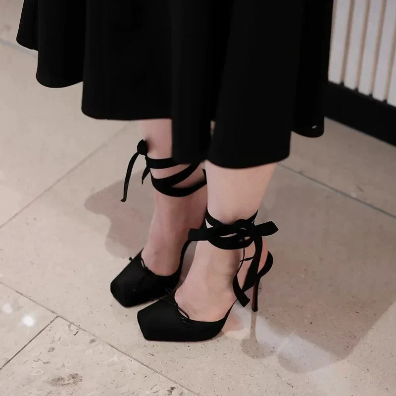 Women's Satin Platform Ribbon Shoes